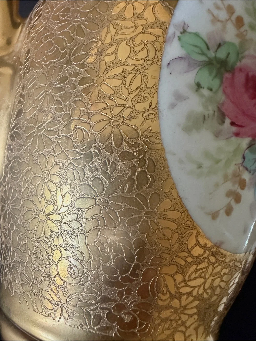 Antique Limoges France 10” Hand-Painted Rose Vase – Heavy Gold Gilt, Artist Sign